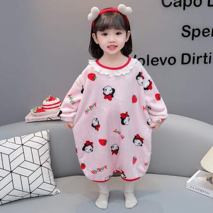 加绒绒秋冬睡衣j连体冬款睡袍女孩儿童法兰绒睡裙珊瑚家居服女童