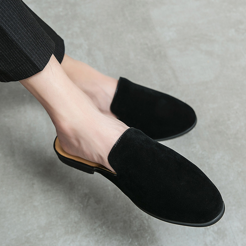 夏季包头半拖鞋男士英伦磨砂反绒皮休闲室外穿无后跟懒人豆豆皮鞋,流行男鞋,包头拖,淘宝优惠券,粉丝福利购,淘宝优惠卷