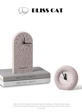北欧现代简约砂岩台钟摆件样板间儿童房女孩房书柜创Y意家居装饰