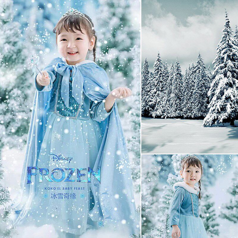 影楼冬天雪地雪景背景布拍照影楼摄影道具儿童拍照写真喷绘背景儿