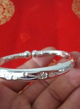 999纯银泥鳅背传手镯妈妈银女手工蒜头一体实心镯子银来料加工