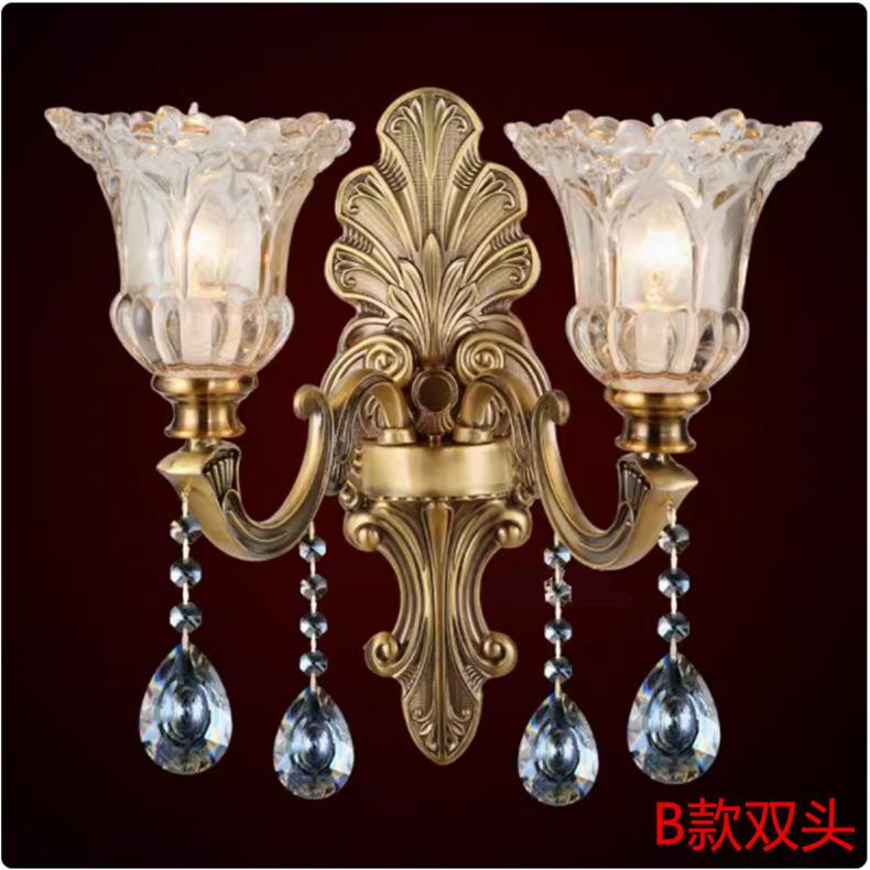 金古铜欧式客厅复古蜡烛水晶壁灯楼梯过道卧室床头双头单头墙壁灯