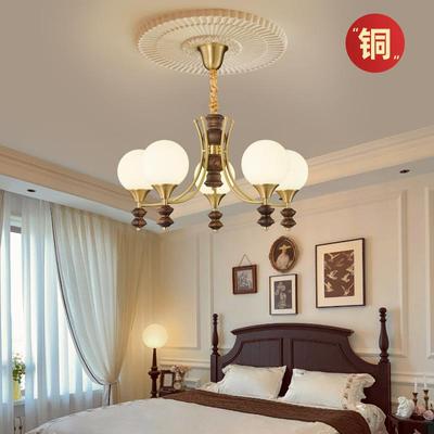 全铜美式中古风客厅卧室餐厅吊灯复古法式北美黑胡桃木饭厅主卧灯