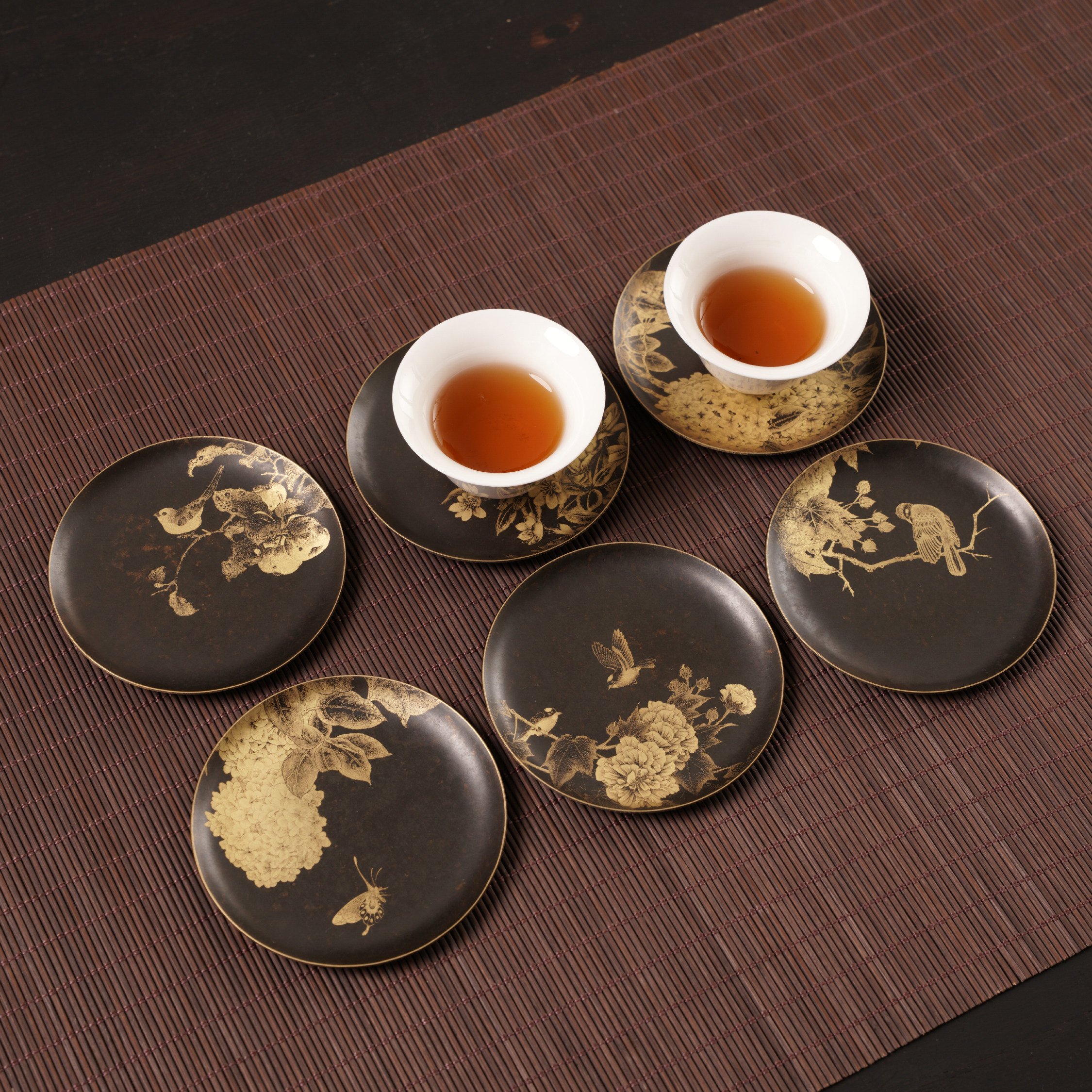 新中式加厚隔热垫手工黄铜杯垫承杯奉茶复古轻奢茶道零配茶杯托底