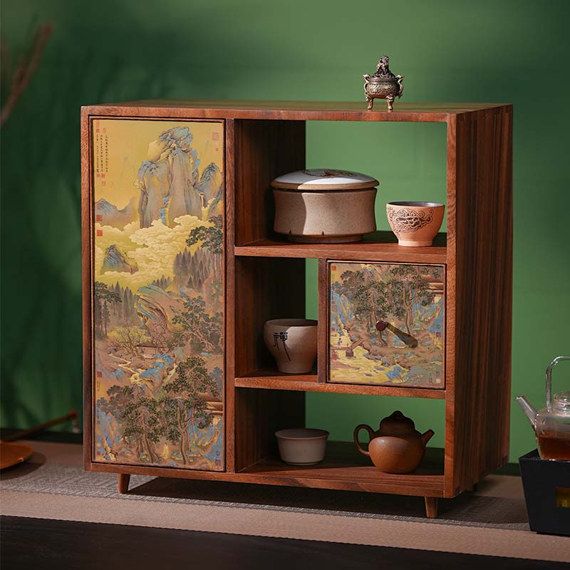 手工铜彩烧色进口胡桃木茶水柜