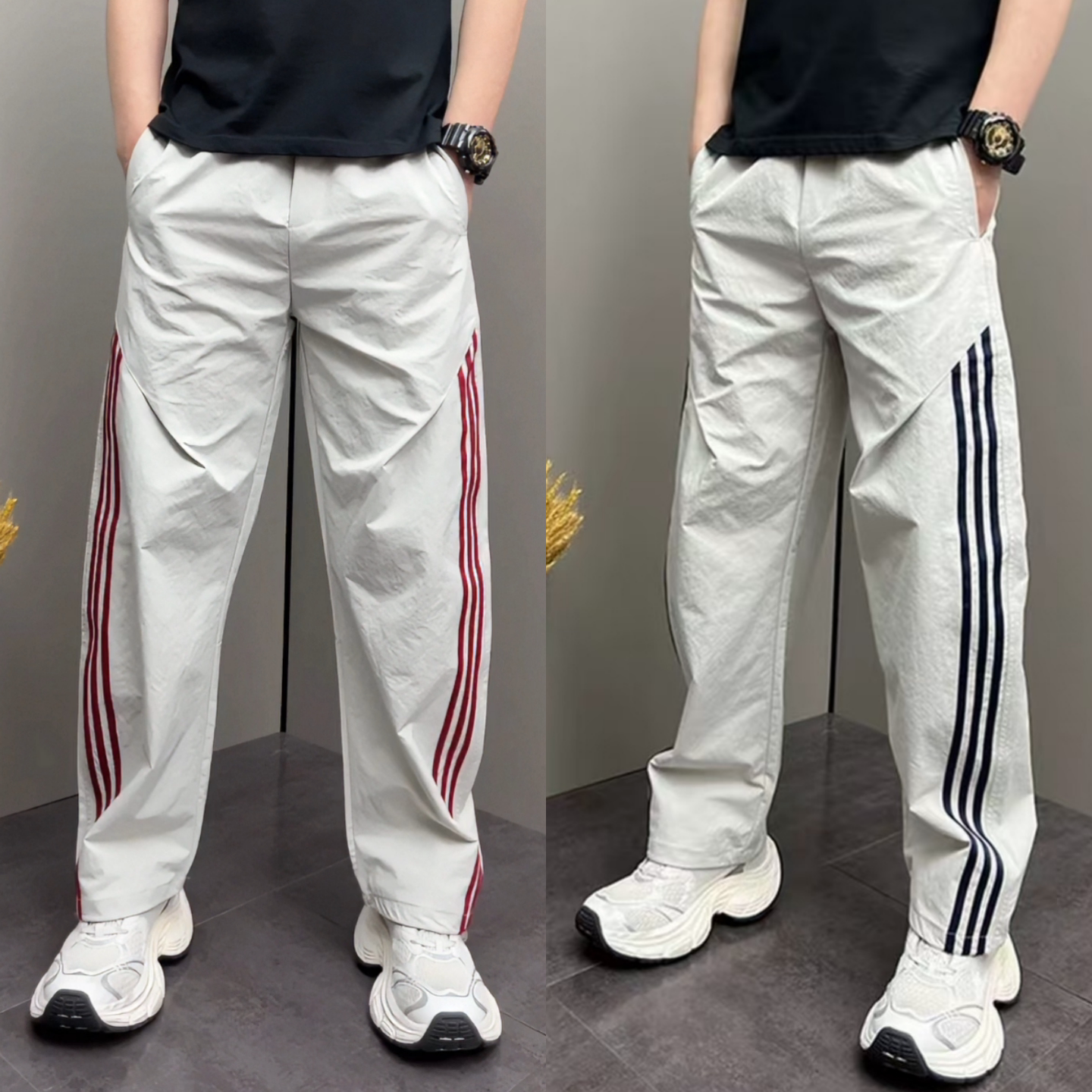 2026春季上新潮流个性条纹拼接男士休闲运动裤透气垂感直筒休闲裤