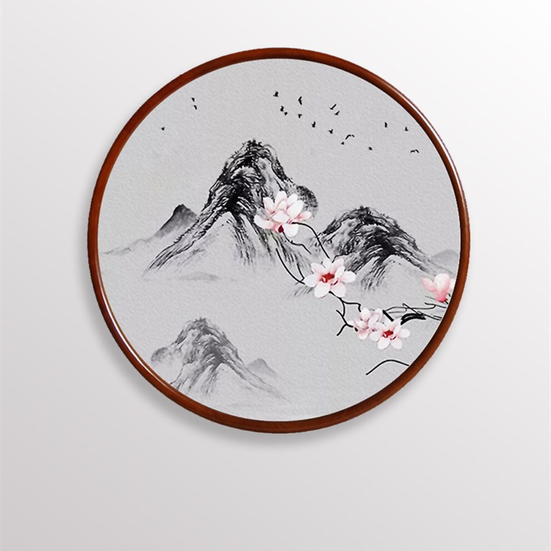 中式实木圆形画框l十字绣装裱框客厅装饰挂墙木质圆框国画油画外图片