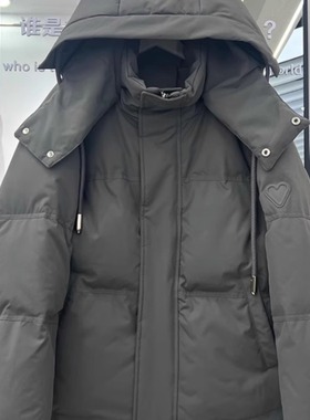 反季ins灰色爱心设计新款2025学生拼接连帽宽松加厚保暖棉服外套