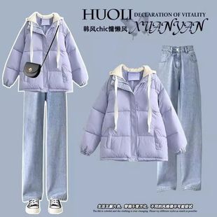 冬季新款棉服学生韩版宽松百搭学院风假两件加厚保暖棉服外套