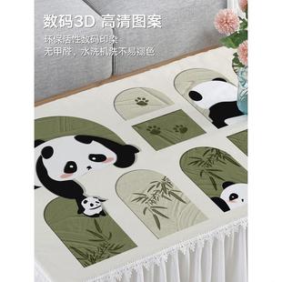 卡通熊猫桌布布艺长方形防水餐桌布家用高级感茶几布盖巾台布 新款