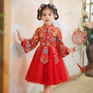 女童汉服连衣裙秋冬中国风唐装儿童新中式旗袍拜年服小女孩裙子