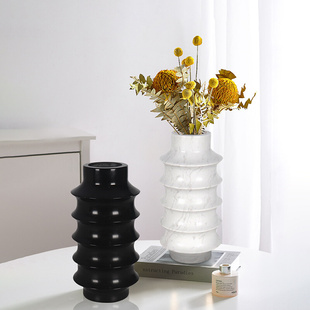 北欧大理石黑白色花瓶摆件创意家居软装 饰品花盆插花花器工艺摆设