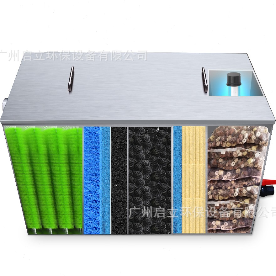 .启立鱼池过滤系统不锈钢鱼池过滤箱养鱼净化水循环景观鱼池过滤