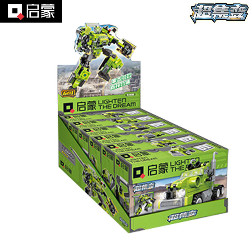 启蒙积木工程机甲合体机器人拼装挖掘机铺路机变形男童玩具41110