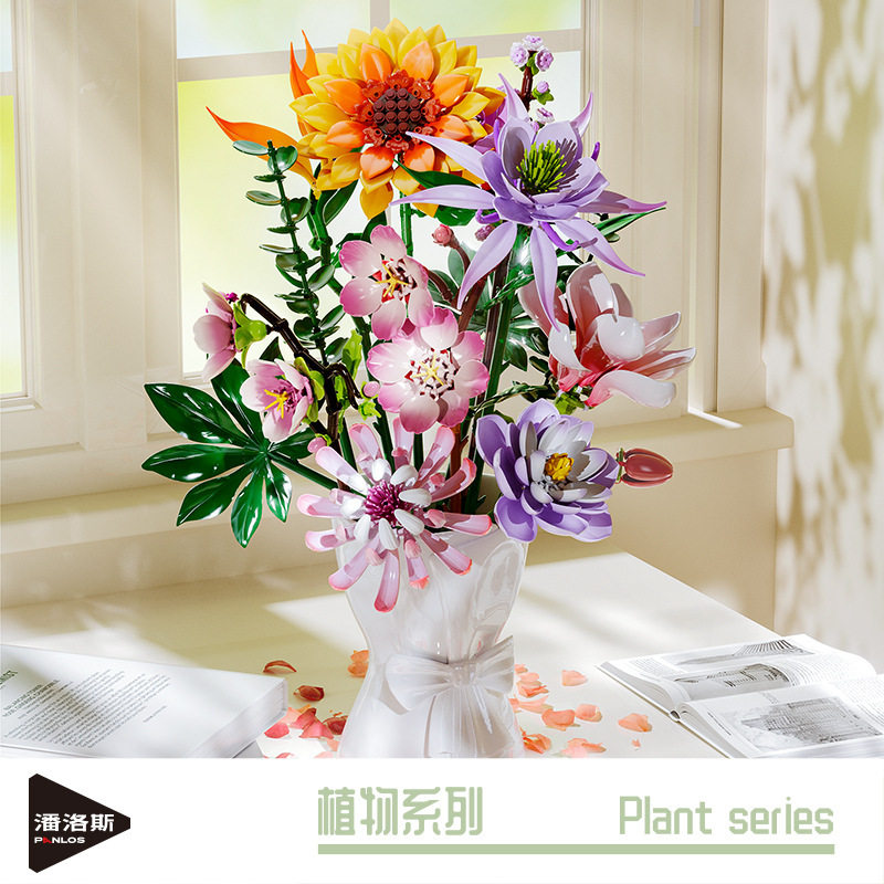 跨境网红单支永生积木花仿真花束益智拼装玩具母亲教师节礼品
