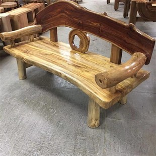 实木沙发香樟木茶几单人靠背椅双三人沙发椅组合原木异形简约田园