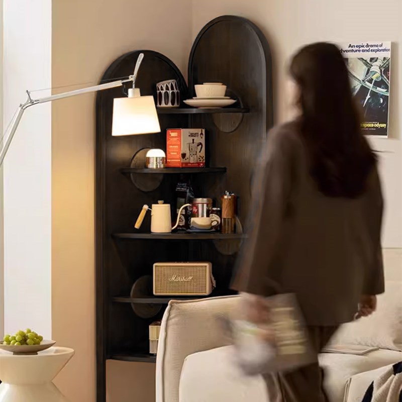 #法式中复古风实木小户型转角柜沙发墙边置物三角书架客厅落地家