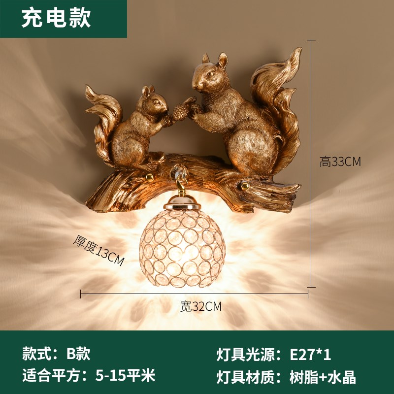 F7N2N1创意儿童壁灯男孩女孩卧室床头客厅书房美式田园动物装饰过