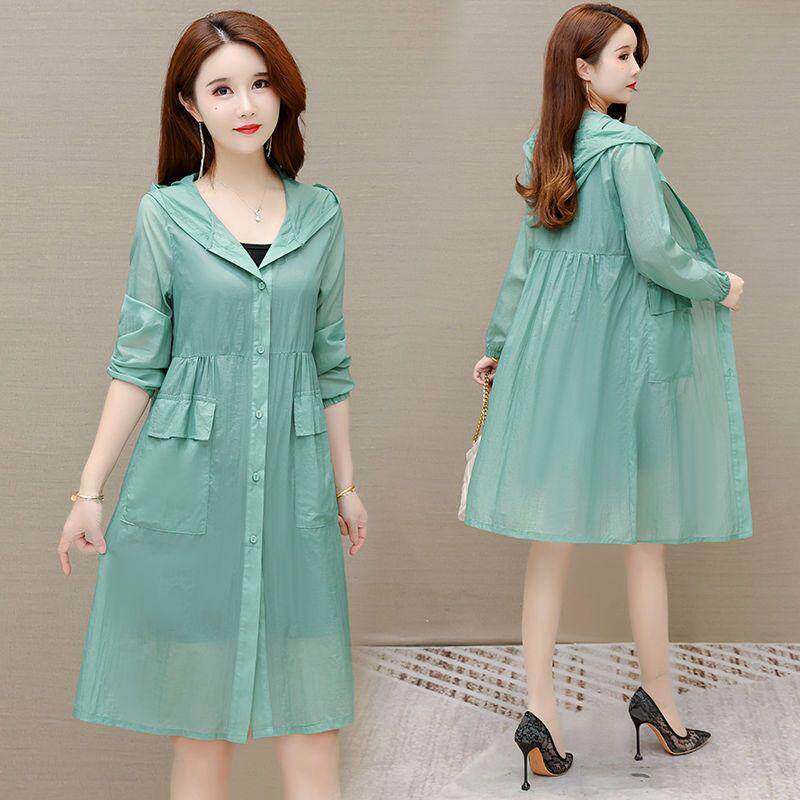 防晒衣胖mm大码宽松中长款显瘦夏季透气轻薄中老年妈妈防晒服外套