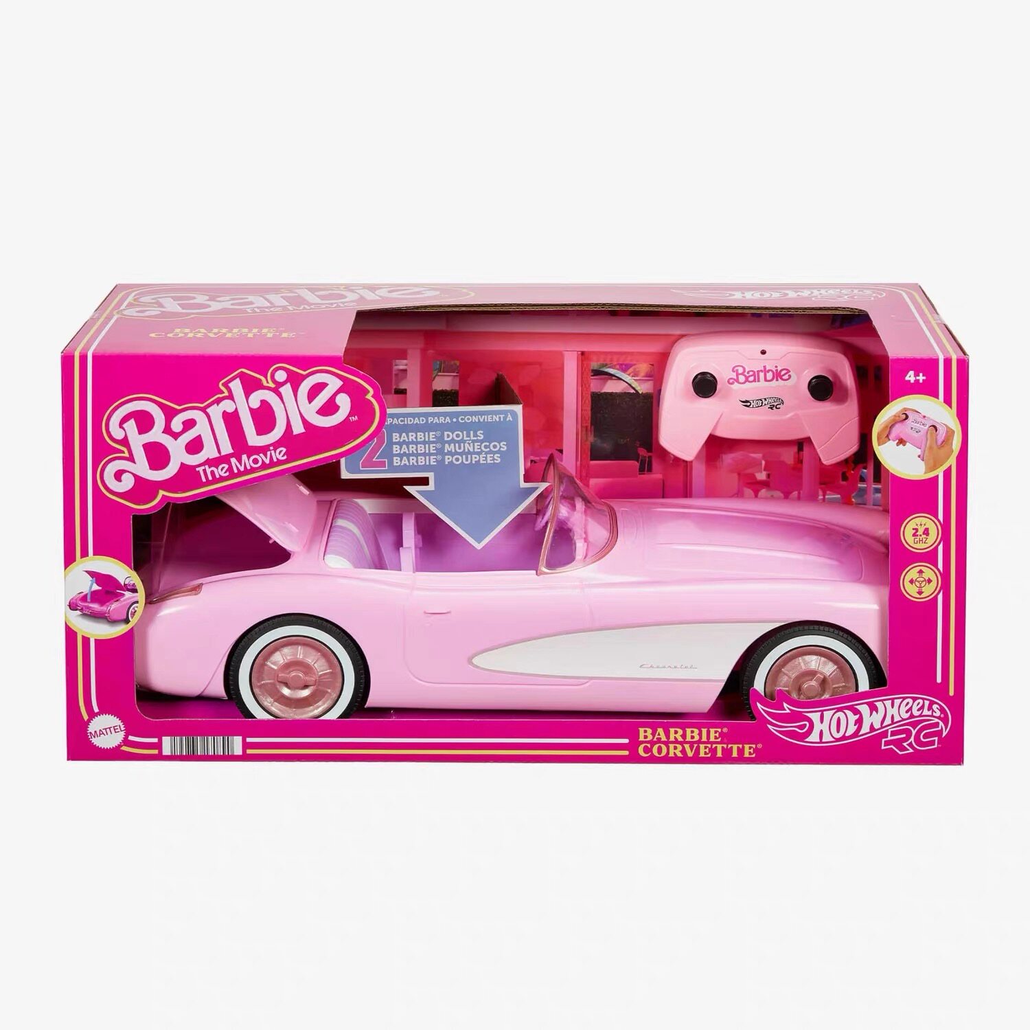 海外代购Barbie 芭比风火轮联名遥控车 粉色科尔维特女孩生日礼物