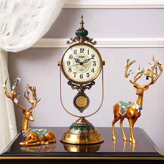 欧式座钟家用客厅时钟时尚复古钟表鹿摆件创意台式摆钟美式台钟