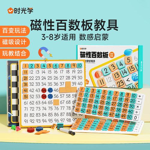 时光学 磁性百数板数学教具儿童启蒙1到100加减乘除认字益智玩具