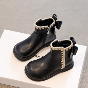 小公主加绒宝宝女孩皮靴 新款 真皮女童鞋 子儿童马丁短靴2025秋冬季