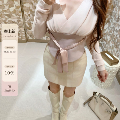 bewithRosey【凛冬底牌】杏粉拼色棉绒保暖秋冬芭蕾上衣打底衫