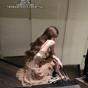 Miss bewithRosey Daisy 古董高級感細(xì)閃片網(wǎng)紗鎏金吊帶裙