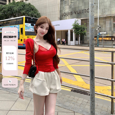 bewithRosey【倾心公式】桑蚕丝羊毛蕾丝性感针织吊带开衫套装