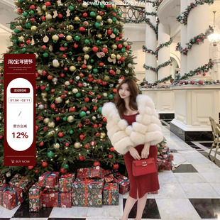 bewithRosey【矜贵白狐】进口saga白狐短款八分袖连帽狐狸毛皮草