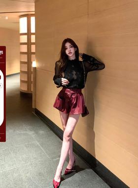 bewithRosey【天赋叠搭手】chlo*三色百搭贵秋冬花苞皮裤短裤高腰