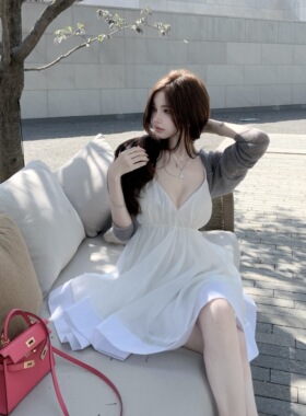 6/8 bewithRosey【白栀子小姐】欧根纱纯白吊带小白裙羊毛开衫