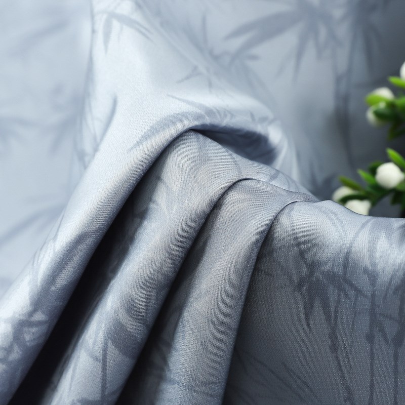 仿醋酸缎面布料 新中式竹纹印花竹叶子旗袍面料 垂顺丝滑睡衣面料