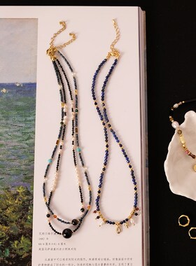 手工系列多色高级天然石串珠细项链度假风饰品复古叠戴珍珠锁骨链