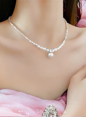 锆石人造珍珠断银锁骨项链女性2024新高端轻奢小众个性化潮流项链