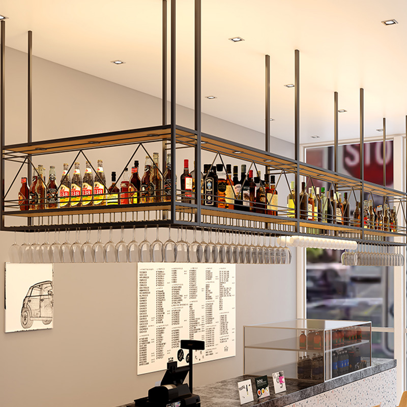 酒架吧台吊架吊柜悬挂架倒挂红酒杯铁艺架工业风置物架葡萄酒杯架