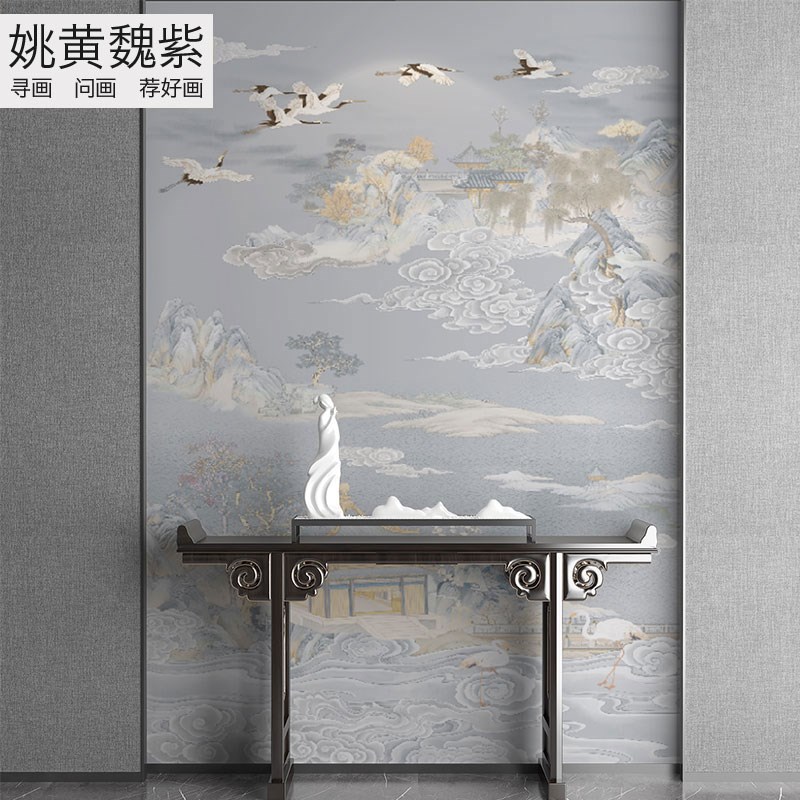 巨幅挑空纵向刺绣画印加绣立体云宫F仙境竖幅玄关绣花壁布云山楼