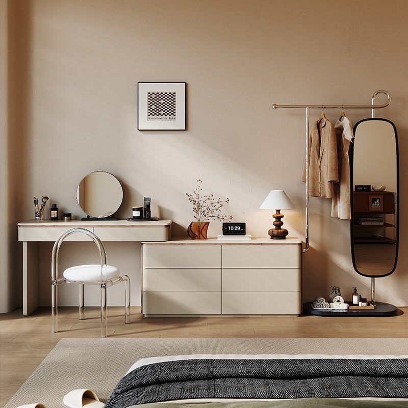 卧室衣帽架梳妆台斗柜一体实木落地多功能置物架收纳柜床尾化妆桌