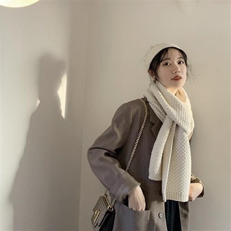 加厚加长韩版百搭学生少女针织毛线围巾情侣款秋冬季保暖围脖男
