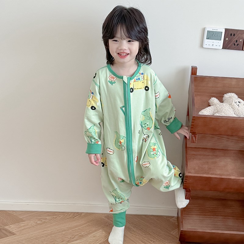 儿童睡袋纯棉婴儿春秋款男童恐龙连体睡衣夏季女宝宝防踢被子A类