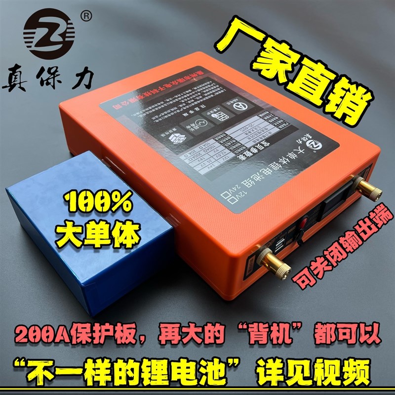 真保力锂电池12V大容量110Ah160Ah大单体电芯户外蓄电瓶锂电瓶200