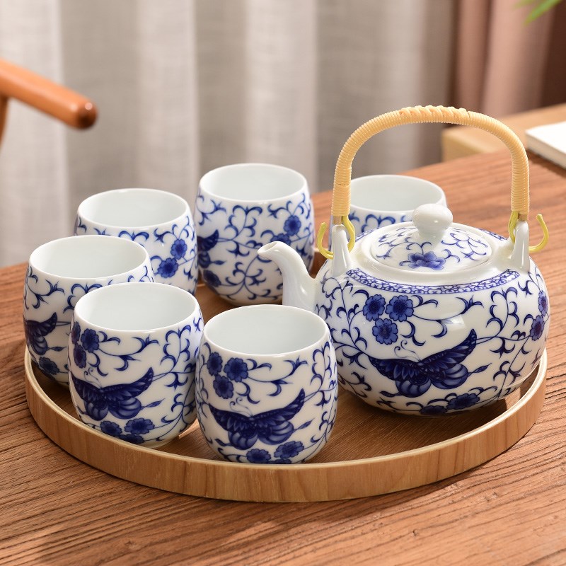 整套功夫茶具套装陶瓷青花瓷家用办公阳台提梁茶壶盖碗茶杯送礼品