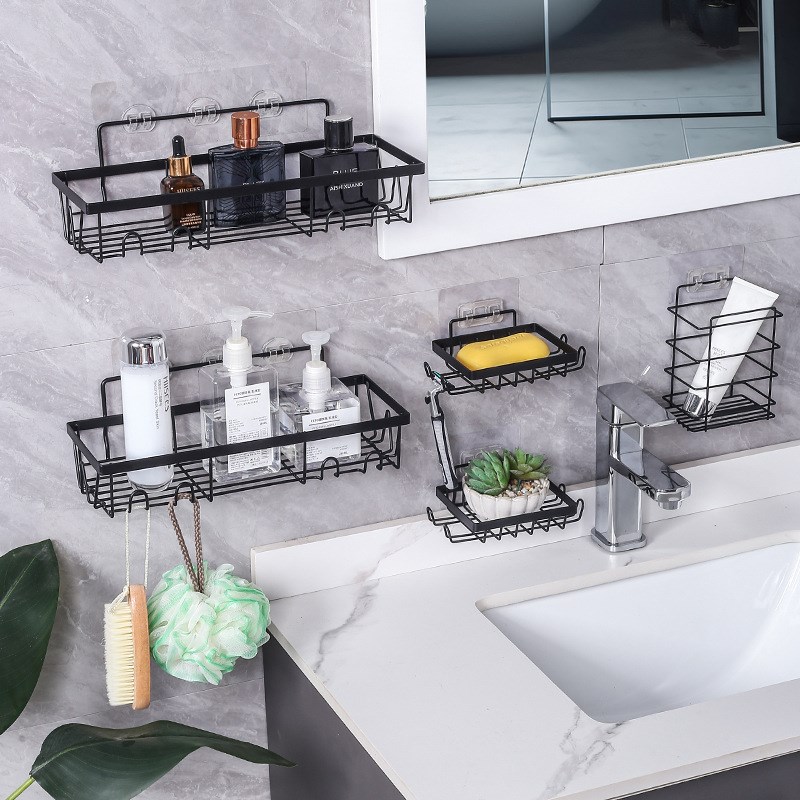 浴室卫生间置物架免打孔肥皂牙刷架厕所洗漱用品墙上铁架代发