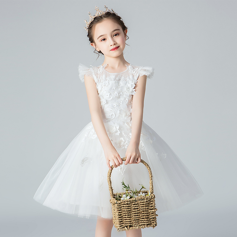 儿童礼服公主裙女童蓬蓬纱白色洋派小女孩花童主持人钢琴演出服夏