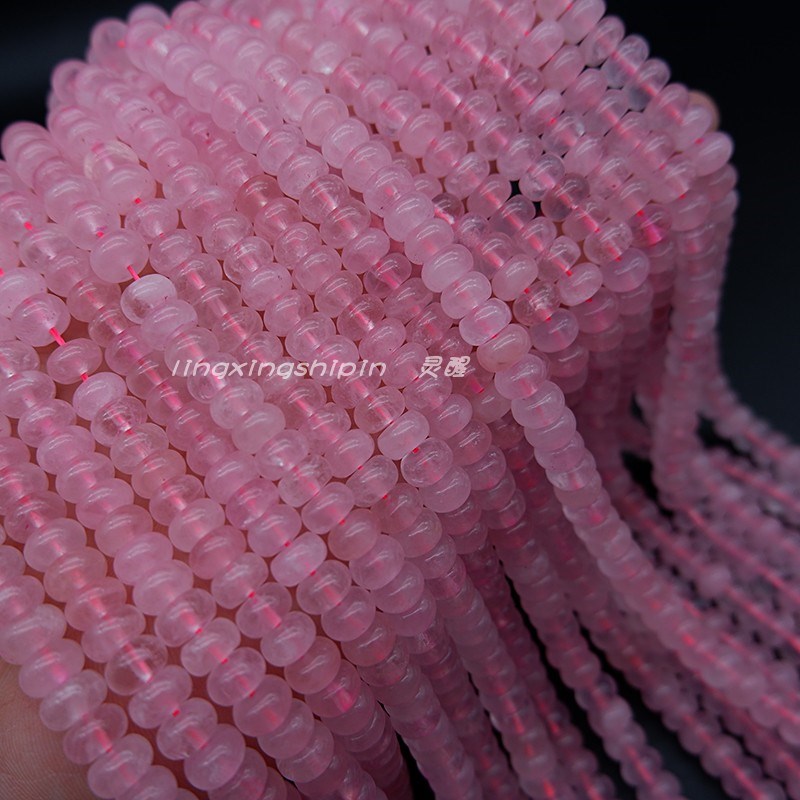 天然粉水晶5*8mm算盘珠手链项链发簪手工DIY饰品配件串珠隔片清透