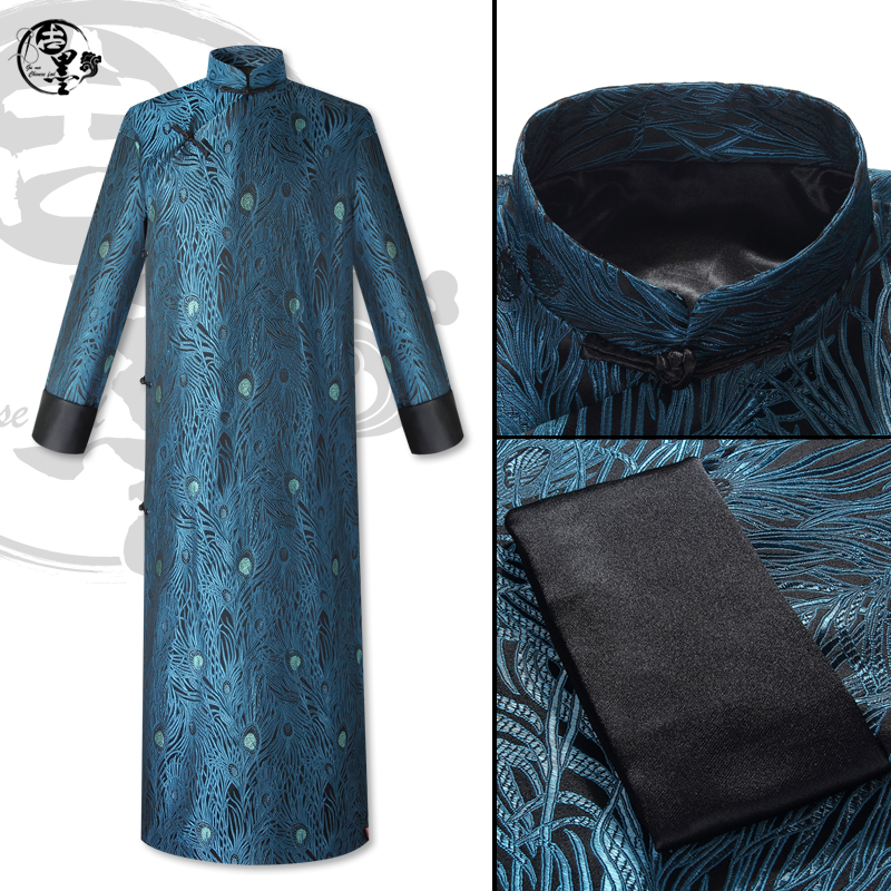 古墨复古长袍男式复古民国长衫汉服唐装男士大褂相声服演出服古装