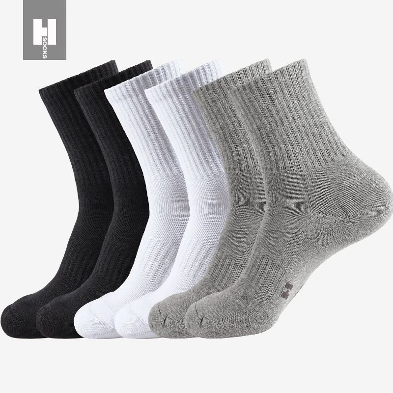 男袜高筒纯色棉长袜子冬季加厚棉袜毛巾运动袜男士休闲袜吸汗防臭