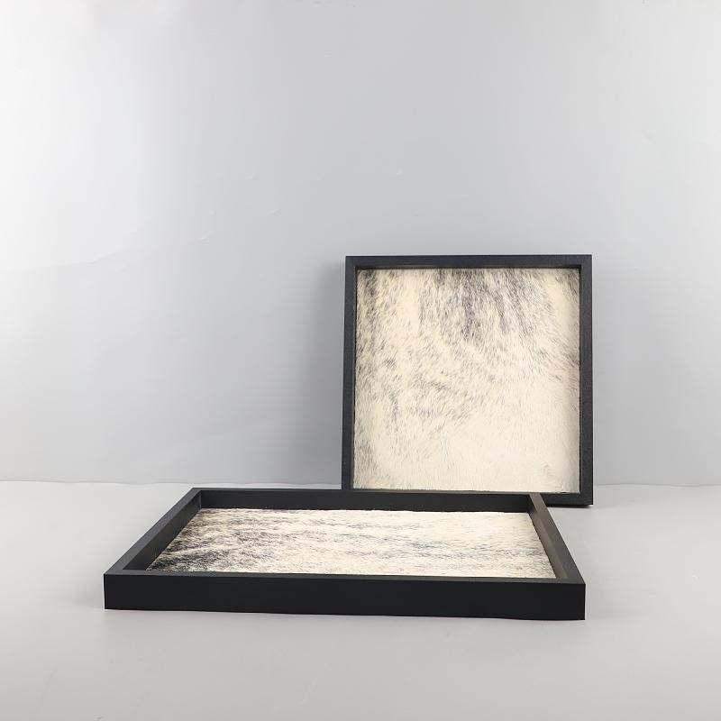 轻奢风皮质马毛托盘摆件客厅茶几桌面装饰品样板房酒店香薰收纳盘