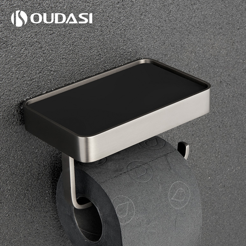 枪灰色全铜扶卫生纸巾架纸卷防水免打孔厕所化妆室置物挂X壁式卫